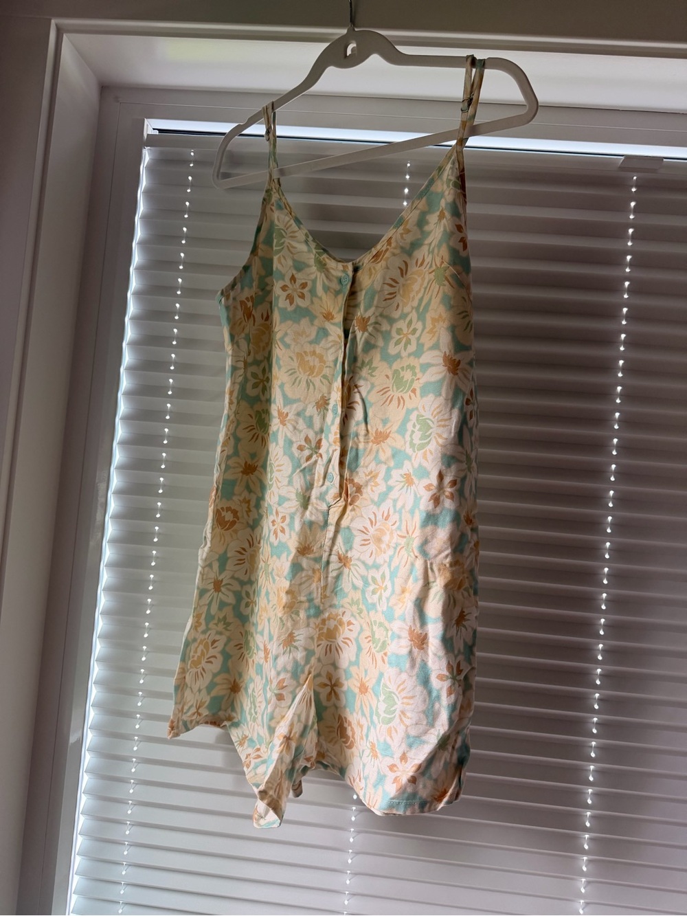Rhythm Floral Satin Camisole Romper in Cream & Aqua